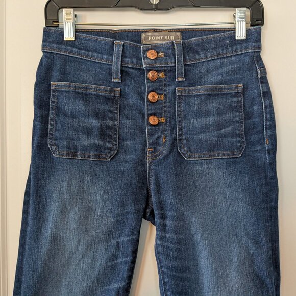 Point Sur Jeans Women's Size 27 Blue 10" Demi-Boot Cropped Button-Fly Raw Hem - Picture 11 of 16